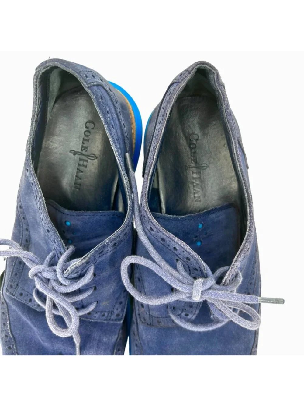 COLE HAAN BLUE SUEDE LUNAGRAND LUNARLON WINGTIP OXFORD LOAFER  w/ BAG